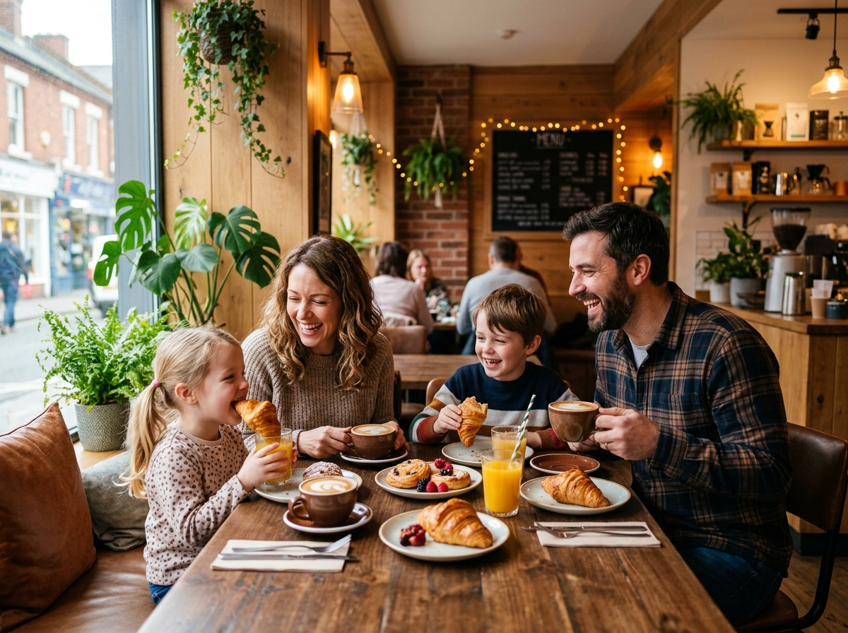 Family café with food and coffee